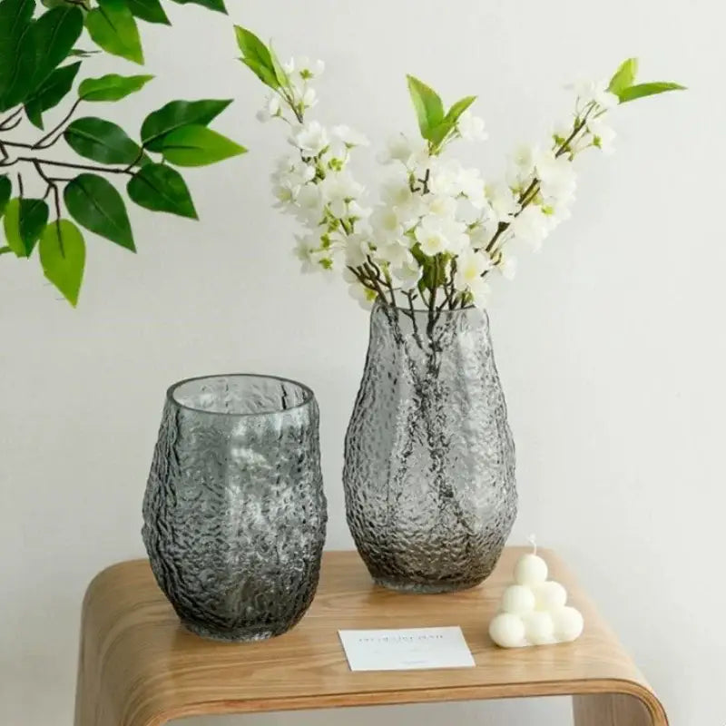 Textured frosted green transparent glass vase set living room decor