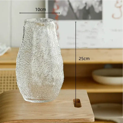 Textured frosted green transparent glass vase set living room decor