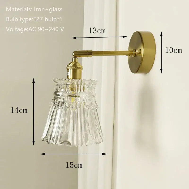 Textured glass brass mirror wall sconce for bedroom
