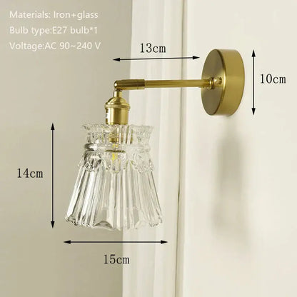 Textured glass brass mirror wall sconce for bedroom
