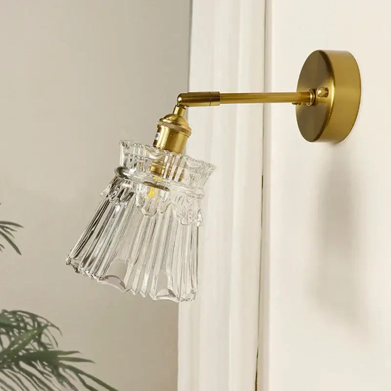 Textured glass brass mirror wall sconce for bedroom