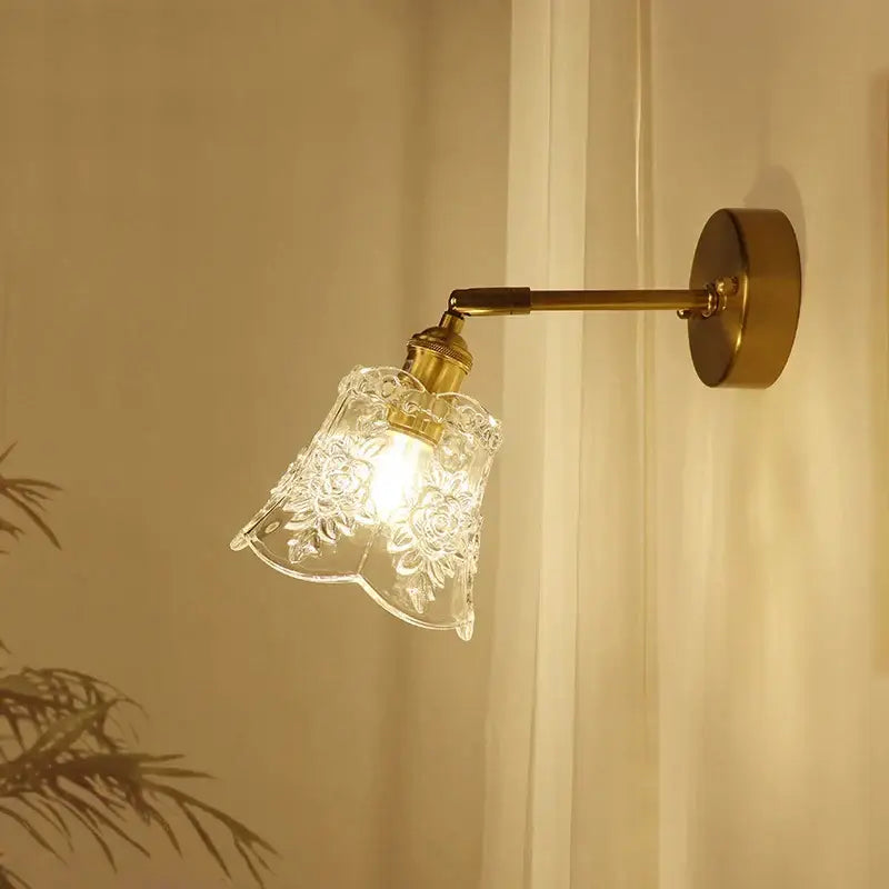 Textured glass brass mirror wall sconce for bedroom