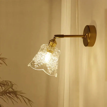 Textured glass brass mirror wall sconce for bedroom