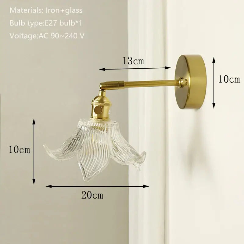 Textured glass brass mirror wall sconce for bedroom