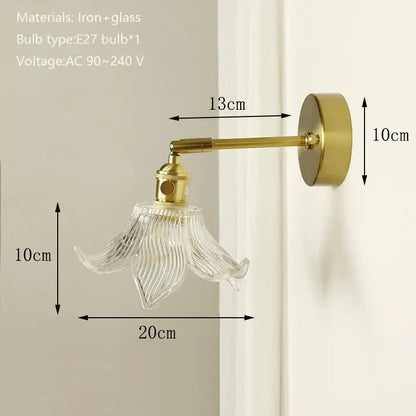 Textured glass brass mirror wall sconce for bedroom