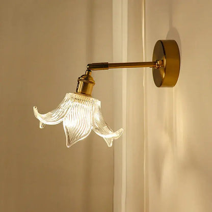 Textured glass brass mirror wall sconce for bedroom