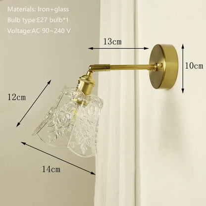 Textured glass brass mirror wall sconce for bedroom