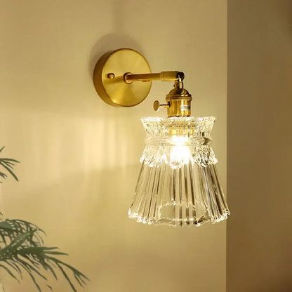 Textured glass brass mirror wall sconce for bedroom