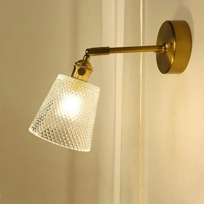 Textured glass brass mirror wall sconce for bedroom
