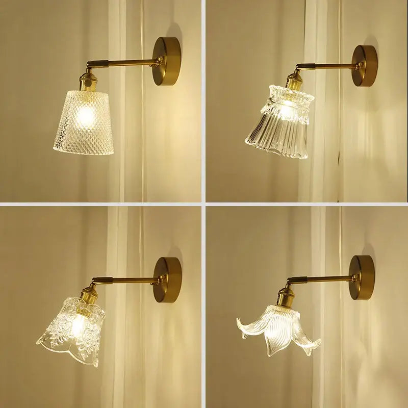 Textured glass brass mirror wall sconce for bedroom