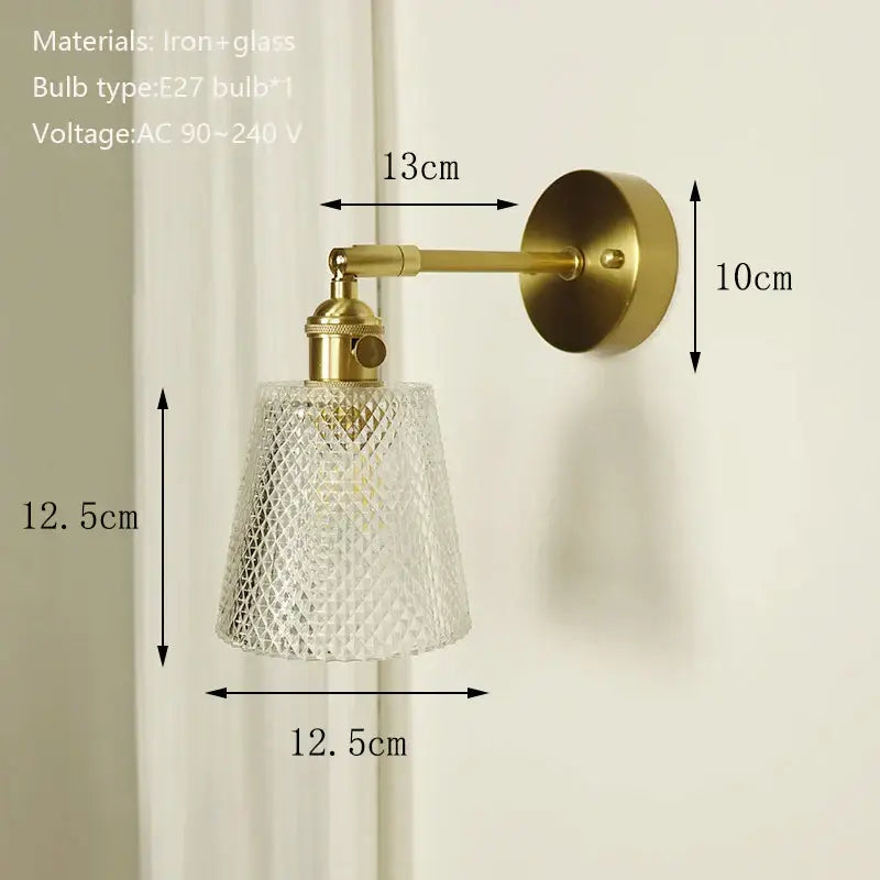 Textured glass brass mirror wall sconce for bedroom