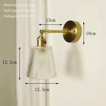 Textured glass brass mirror wall sconce for bedroom