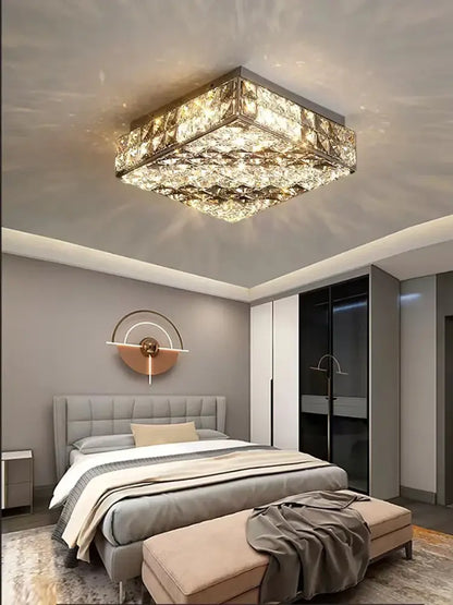 Textured gold crystal led rectangle chandelier dining room light