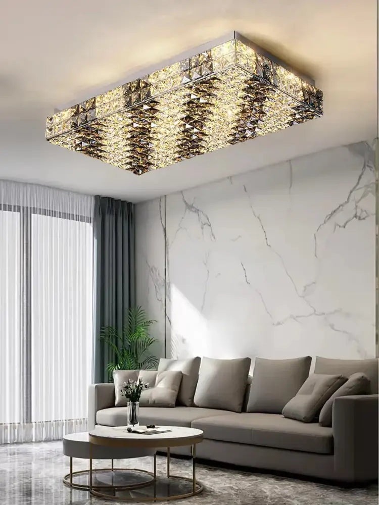 Textured gold crystal led rectangle chandelier dining room light