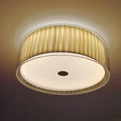 Textured gold & pleated white glass shade ceiling light bedroom