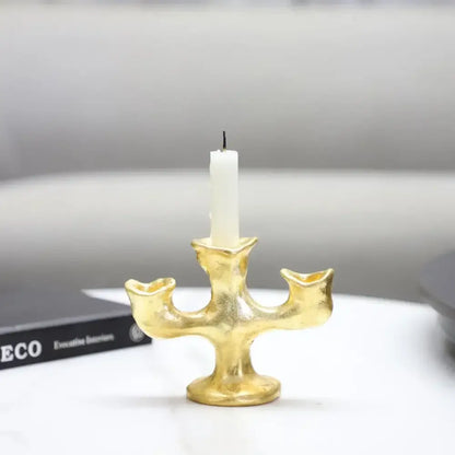 Textured gold resin candle holders dining room centerpiece trio