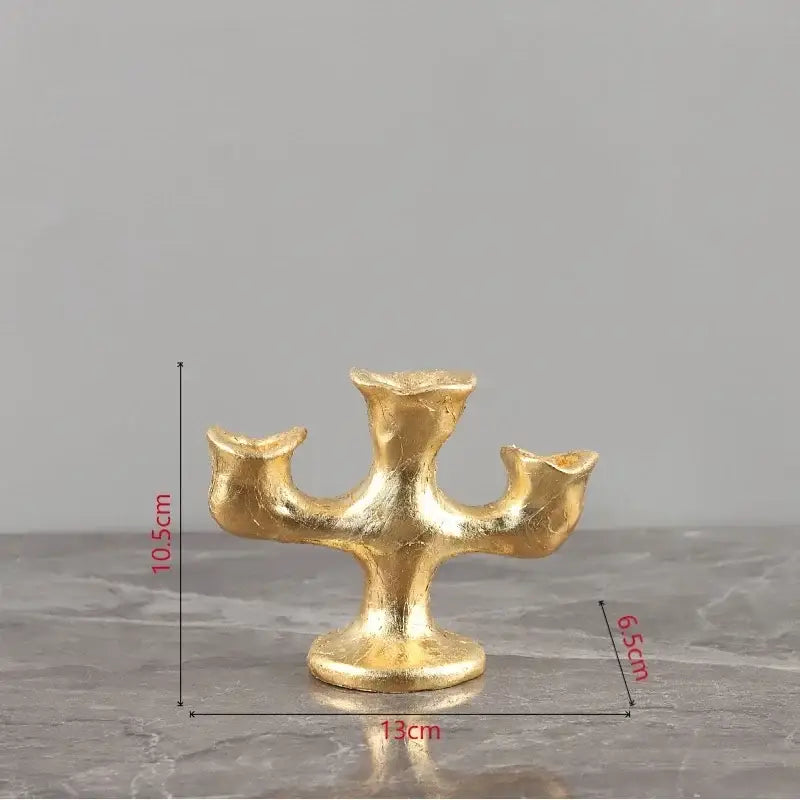 Textured gold resin candle holders dining room centerpiece trio