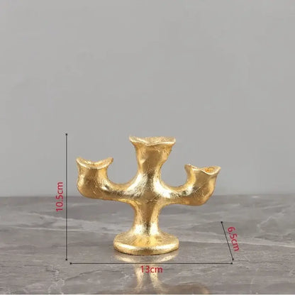Textured gold resin candle holders dining room centerpiece trio