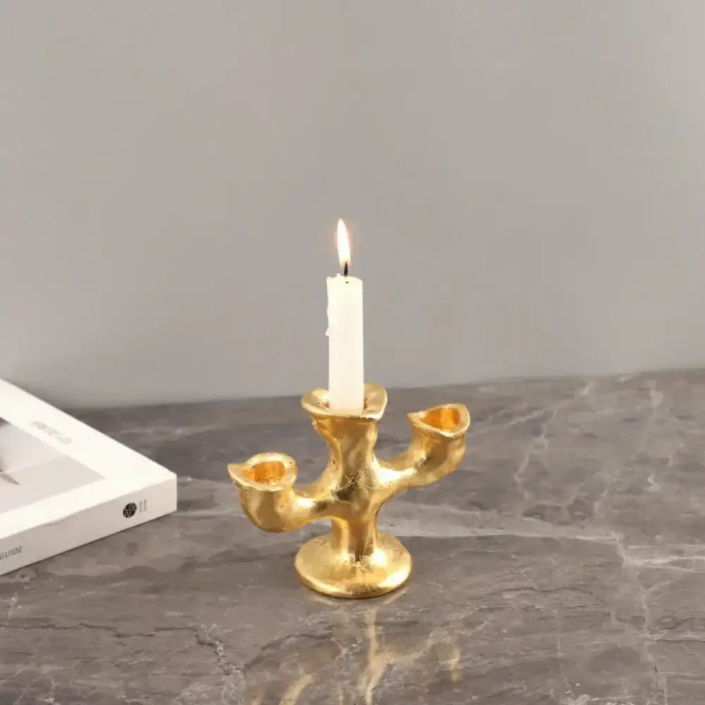 Textured gold resin candle holders dining room centerpiece trio