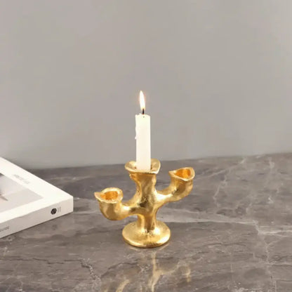 Textured gold resin candle holders dining room centerpiece trio
