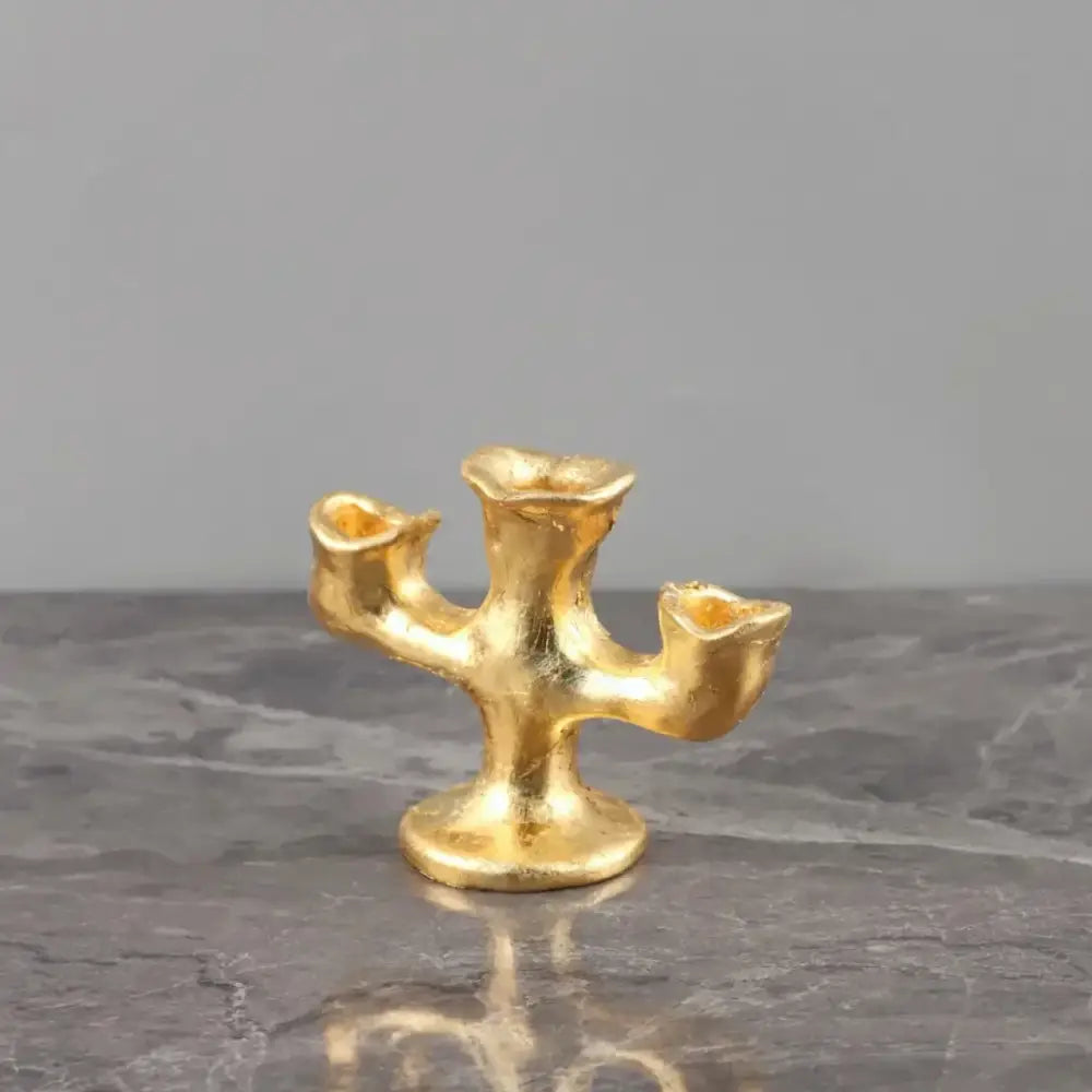 Textured gold resin candle holders dining room centerpiece trio