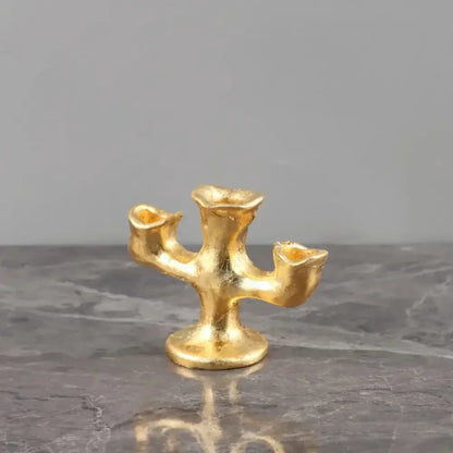 Textured gold resin candle holders dining room centerpiece trio