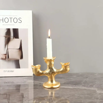 Textured gold resin candle holders dining room centerpiece trio