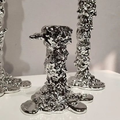 Textured gold & silver golden candlestick holder dining room centerpiece