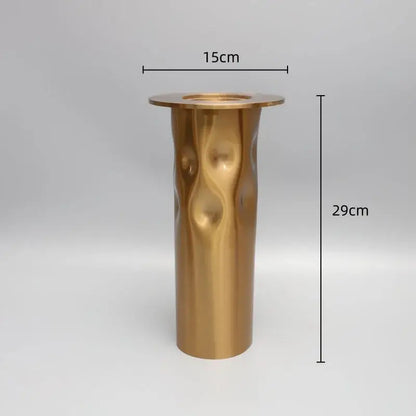 Textured golden metal candlestick holder set for dining room