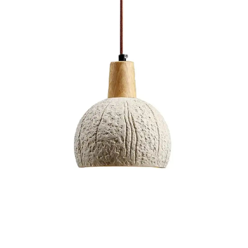 Textured gray cement and wood pendant lamp for dining room