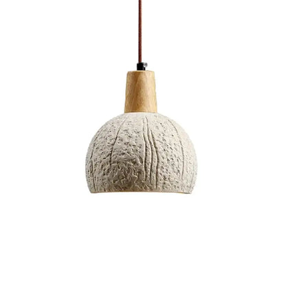 Textured gray cement and wood pendant lamp for dining room