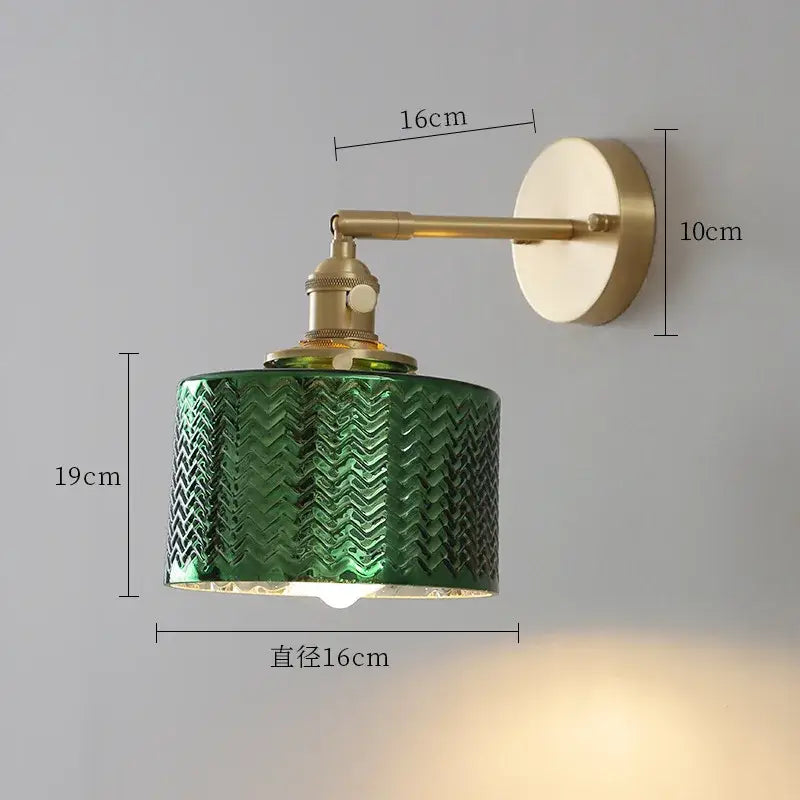 Textured green ceramic wall sconce bedroom brass led light