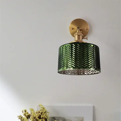 Textured green ceramic wall sconce bedroom brass led light
