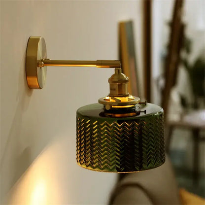 Textured green ceramic wall sconce bedroom brass led light