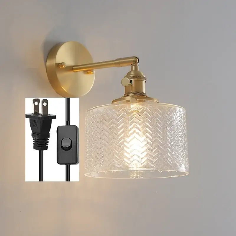 Textured green ceramic wall sconce bedroom brass led light