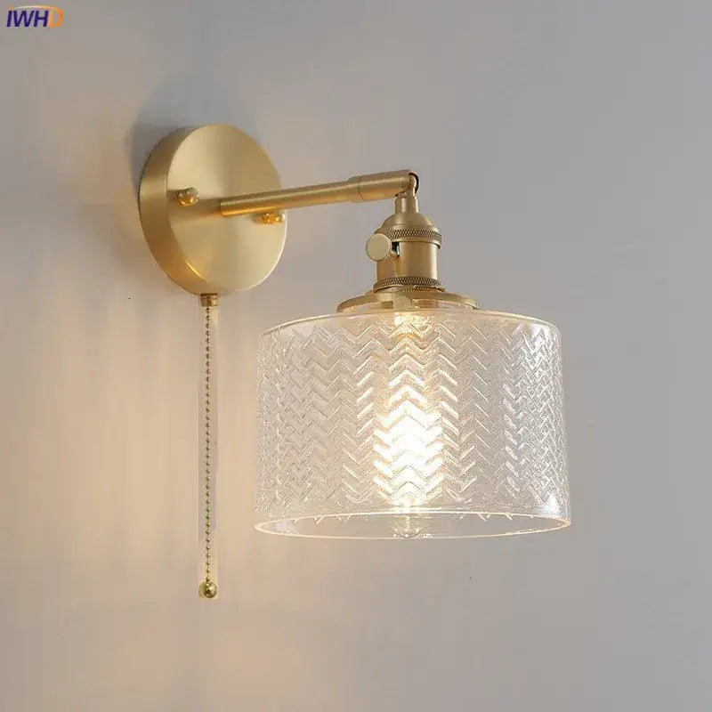 Textured green ceramic wall sconce bedroom brass led light