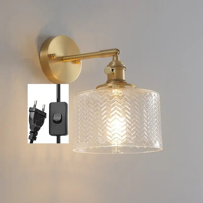 Textured green ceramic wall sconce bedroom brass led light