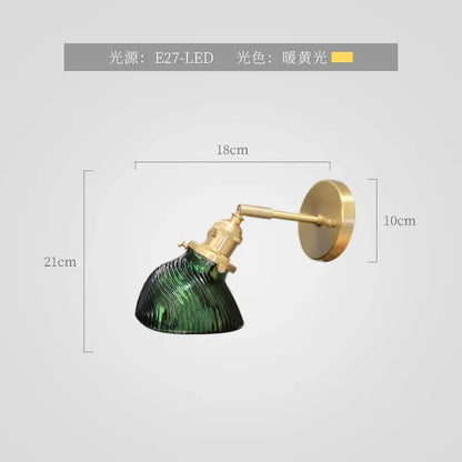 Textured green ceramic wall sconce bedroom brass led light