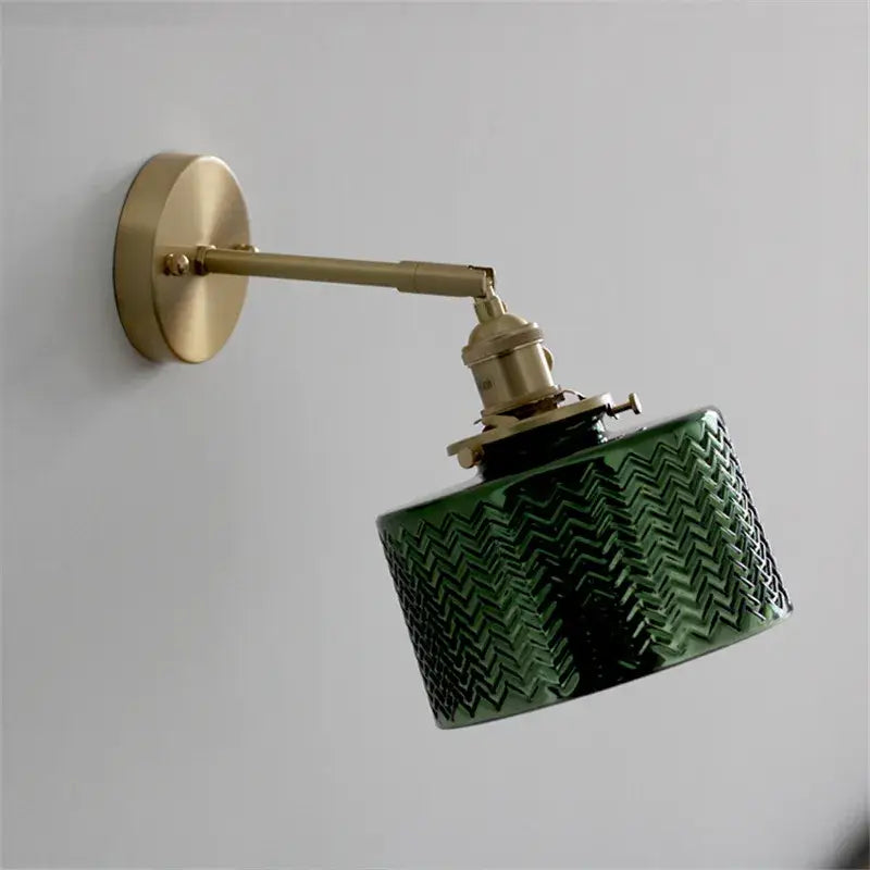 Textured green ceramic wall sconce bedroom brass led light