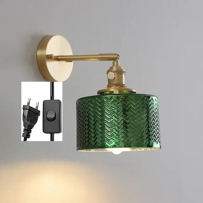 Textured green ceramic wall sconce bedroom brass led light