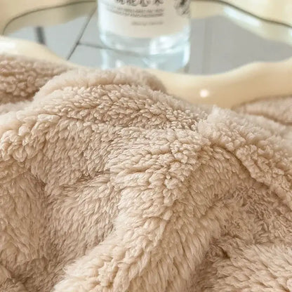 Textured green & cream cozy lamb wool blanket bedroom fleece