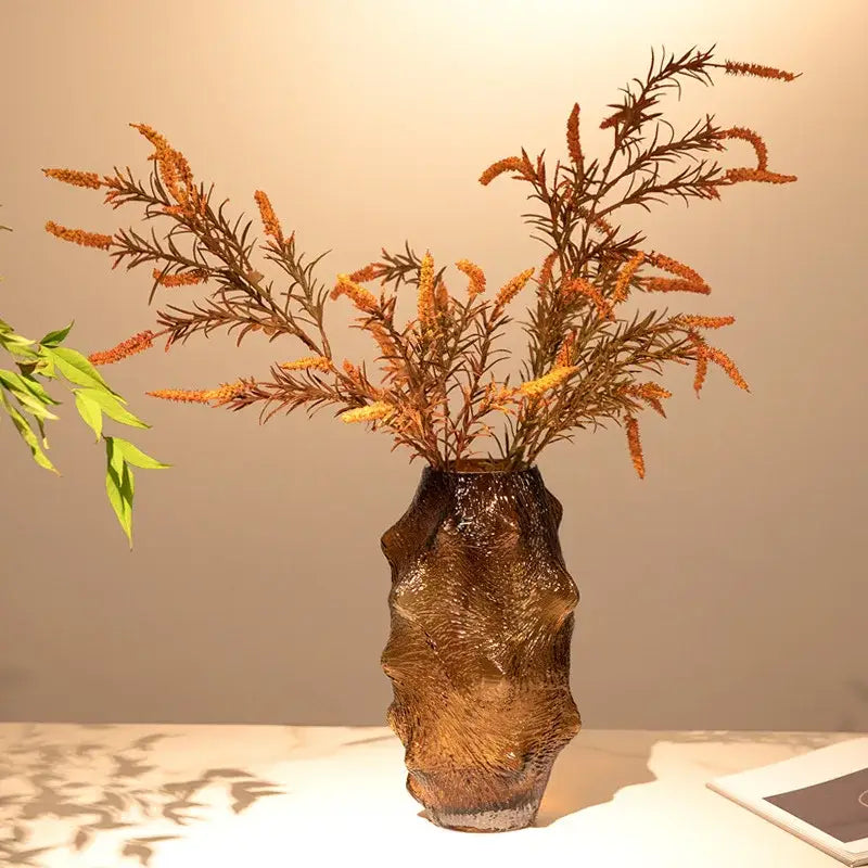 Textured green sea cucumber glass vase set for living room decor