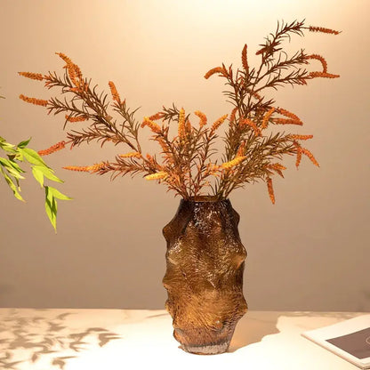 Textured green sea cucumber glass vase set for living room decor