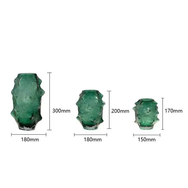 Textured green sea cucumber glass vase set for living room decor
