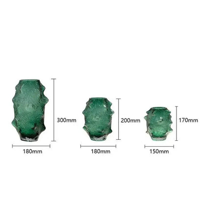 Textured green sea cucumber glass vase set for living room decor