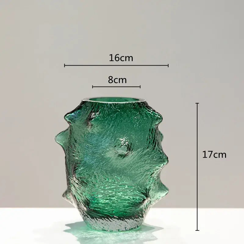 Textured green sea cucumber glass vase set for living room decor