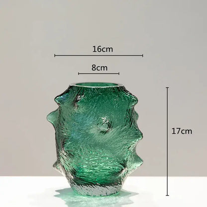 Textured green sea cucumber glass vase set for living room decor