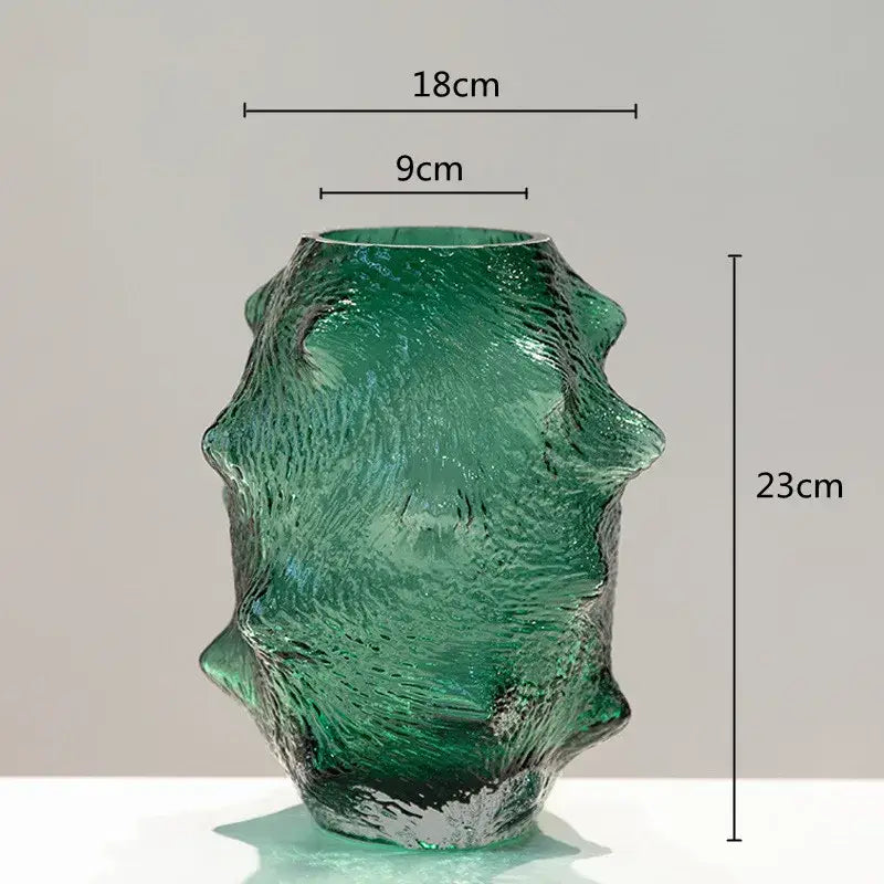 Textured green sea cucumber glass vase set for living room decor