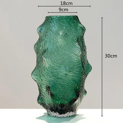 Textured green sea cucumber glass vase set for living room decor