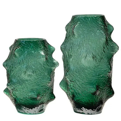 Textured green sea cucumber glass vase set for living room decor